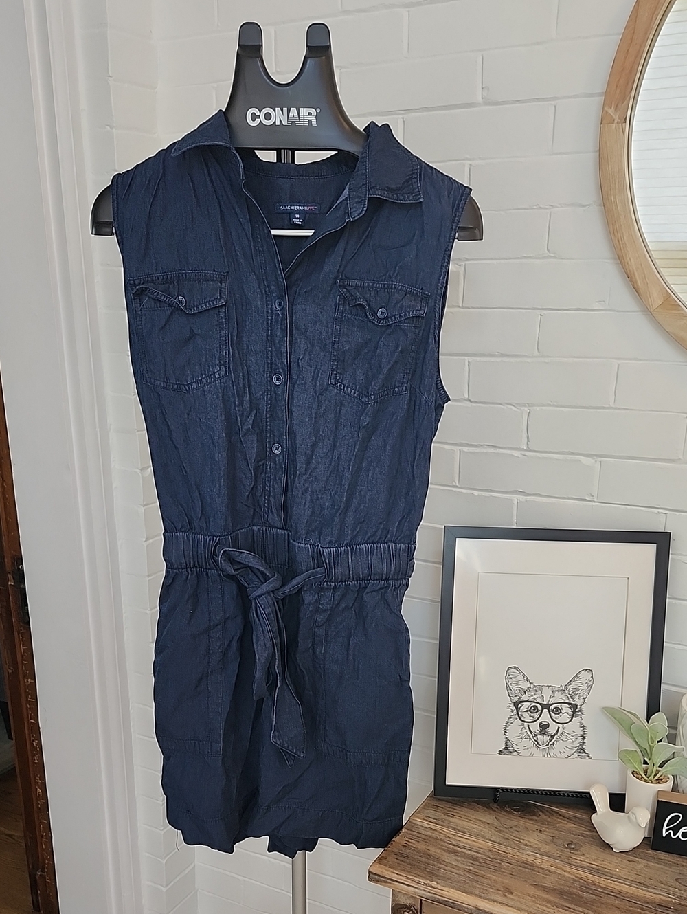 Dark Wash Denim Sleeveless Romper, 14